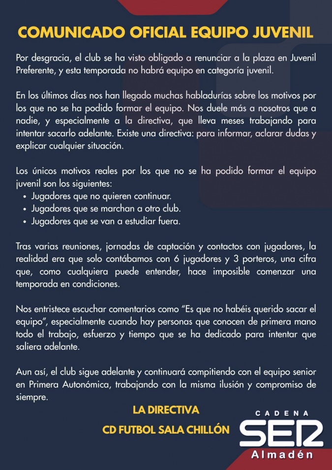 El CD Fútbol Sala Chillón planifica la nueva temporada